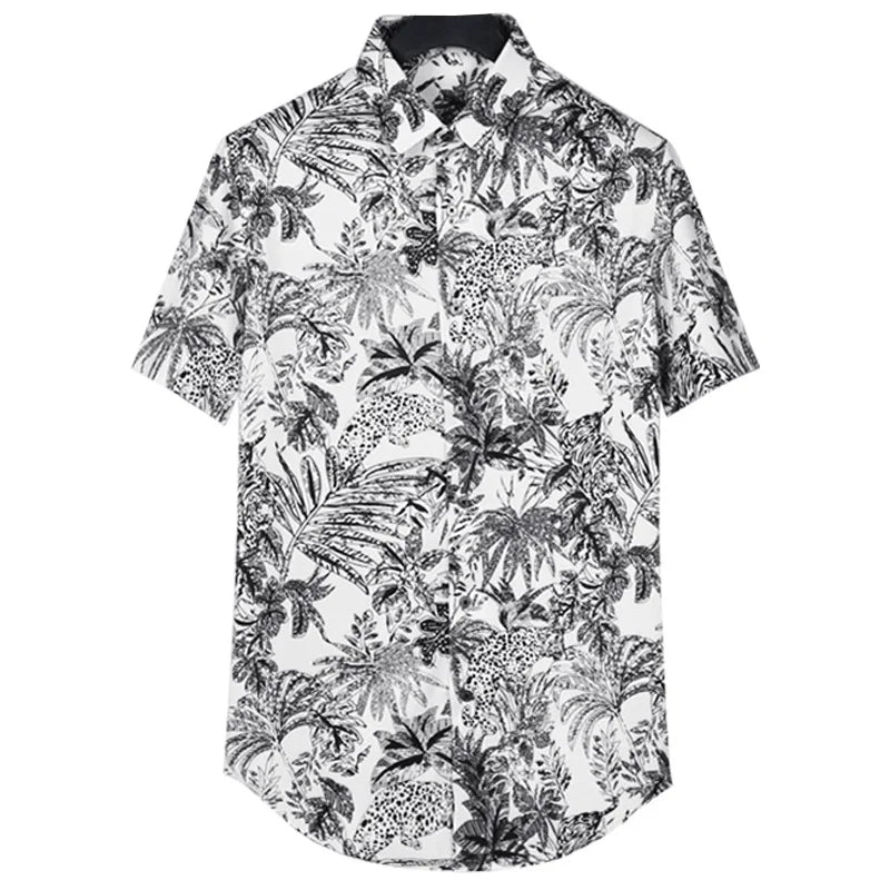 New 2021 luxury Men Classic Sketch jungle Leopard Fashion 50% Silk Casual Shirts Shirt high quality Pocket Short sleeves #A47