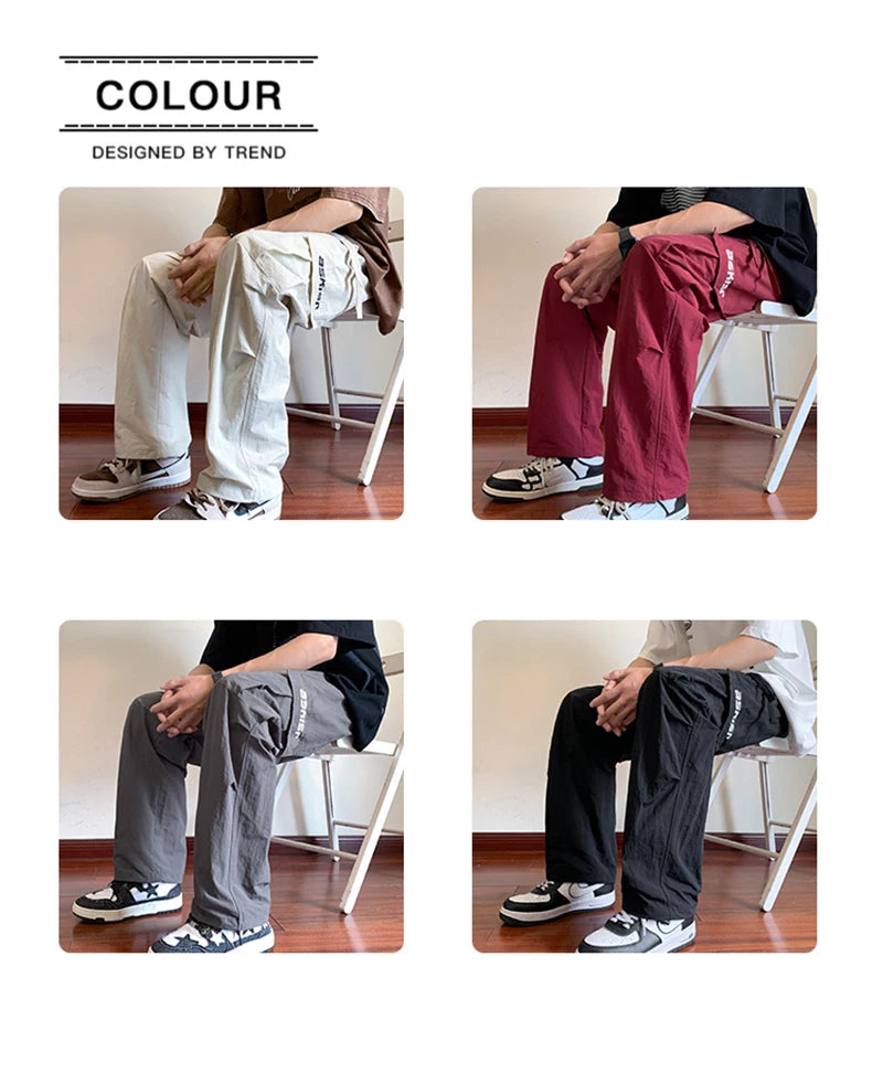 american retro straight leg cargo pants mens baggy casual outdoor gym trousers autumn thin tactical quick dry pantalones hombre unique cargo style 3421
