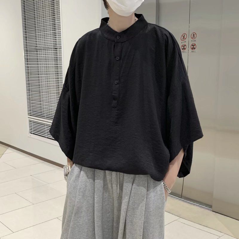 Sadcore Aesthetic piece – 2023 Summer New Fashion Japanese Stand Up Collar Short Sleev