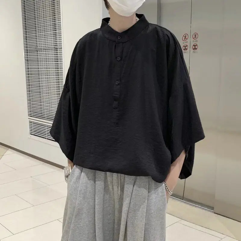 Sadcore Aesthetic piece – 2023 Summer New Fashion Japanese Stand Up Collar Short Sleev