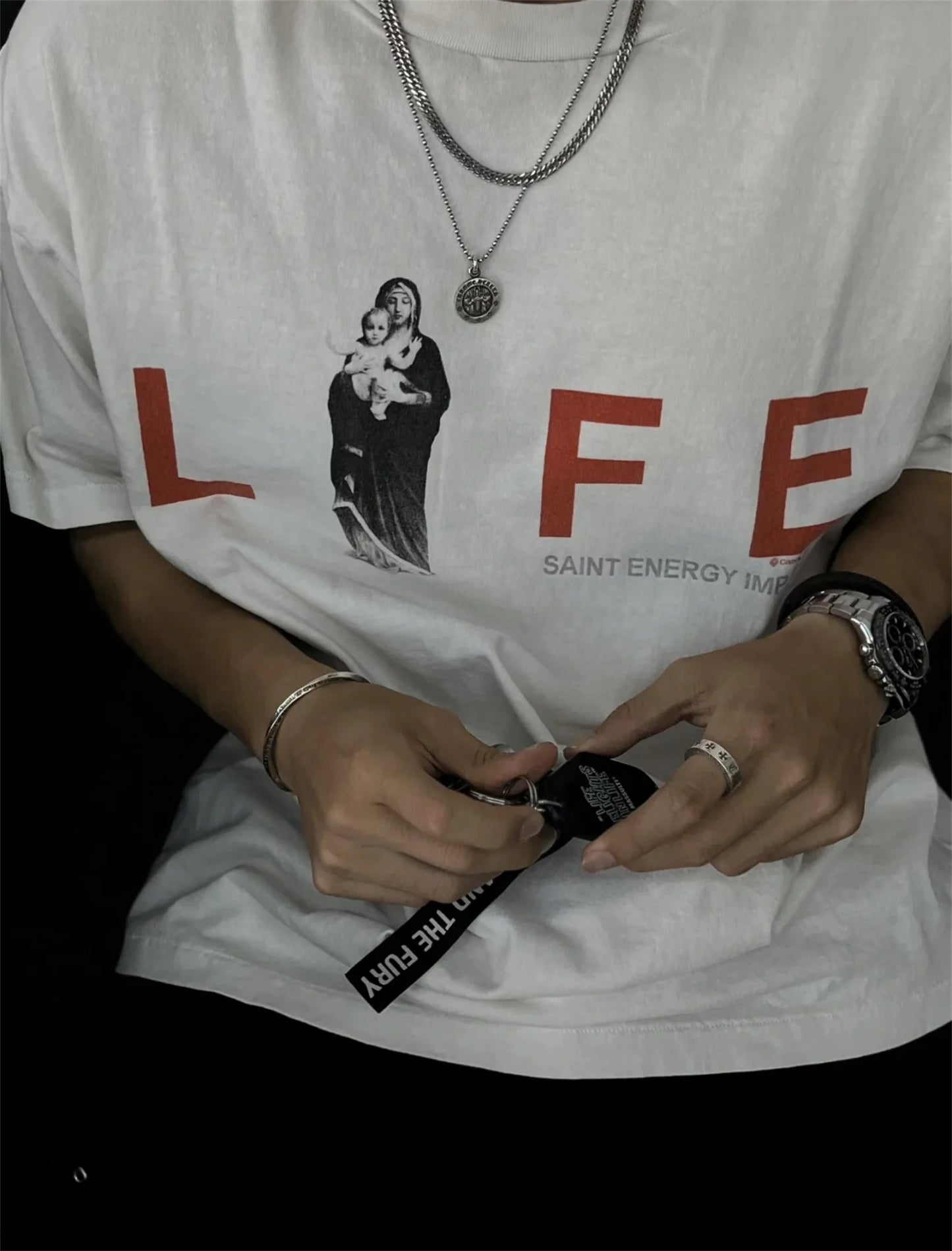 Vintage Retro New Summer Street Wear LIFE Letter Printing High-Street Loose Casual Tops T-Shirt