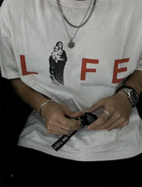 Vintage Retro New Summer Street Wear LIFE Letter Printing High-Street Loose Casual Tops T-Shirt