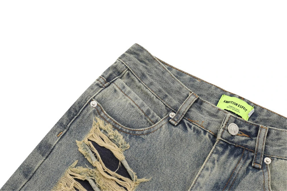 2024 ripped jeans high street straight trousers destroyed hole baggy denim pants vintage retro hip hop 1 unique jeans style 4636
