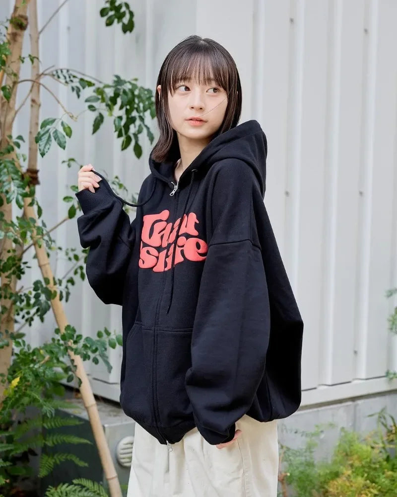 Trendy Brand Casual Loose Versatile Letter Printed Zipper Hoodie Women