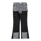 high street spliced speckled ink micro flare pants for men and women patchwork baggy jeans ropa hombre casual denim trousers unique jeans style 3570