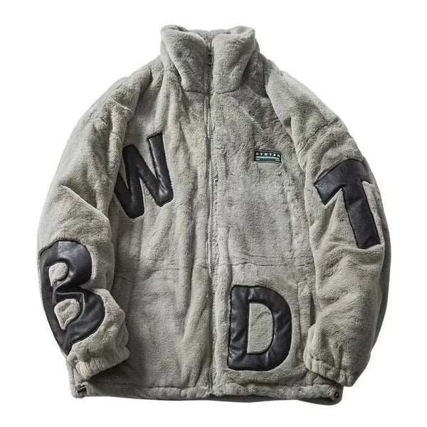 Street Lamb Wool Jacket Mens 2024 Winter Stand Collar Letter Patchwork College Parkas Fleece Warm New Thickening Couple Coats