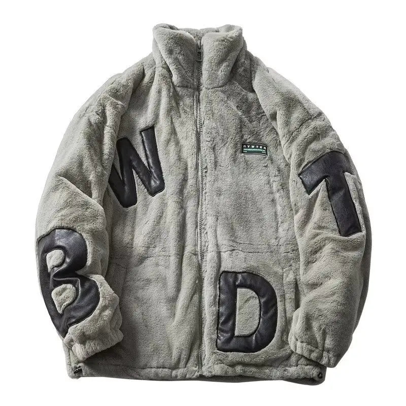 Street Lamb Wool Jacket Mens 2024 Winter Stand Collar Letter Patchwork College Parkas Fleece Warm New Thickening Couple Coats