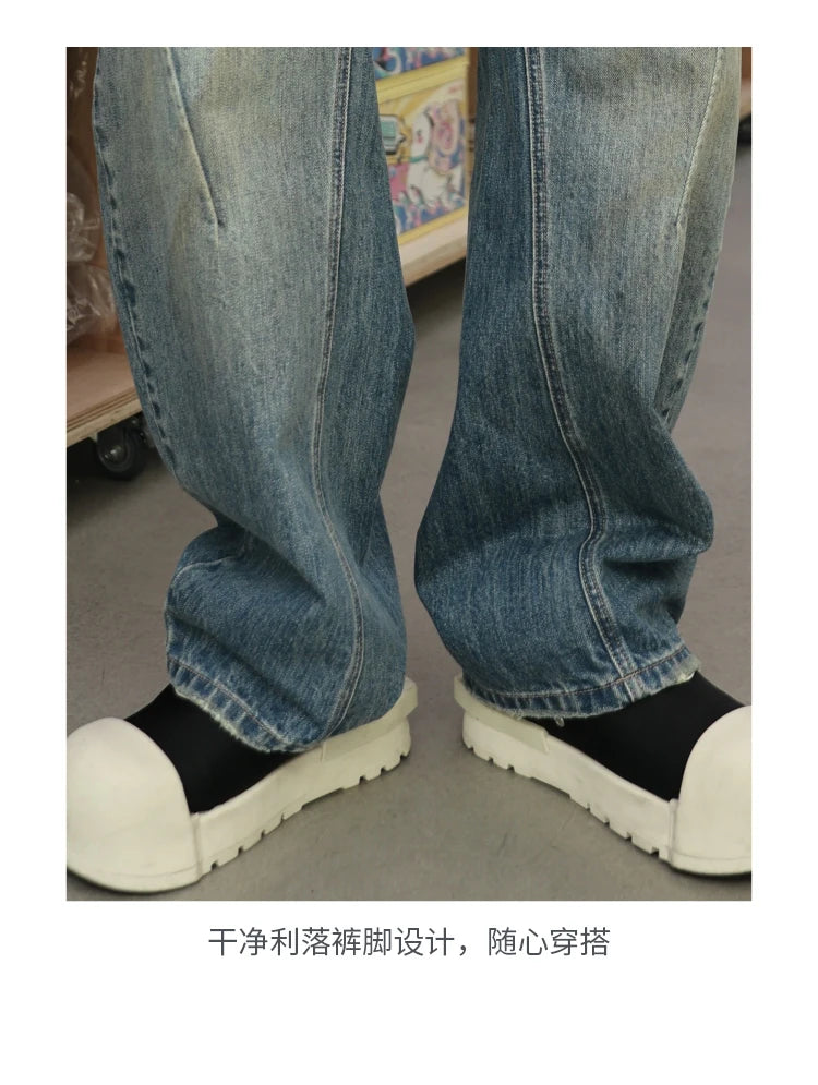 mens american streetwear fashion loose casual hip hop vintage denim baggy jeans pants man wide leg trousers y2k jeans men unique jeans style 2307