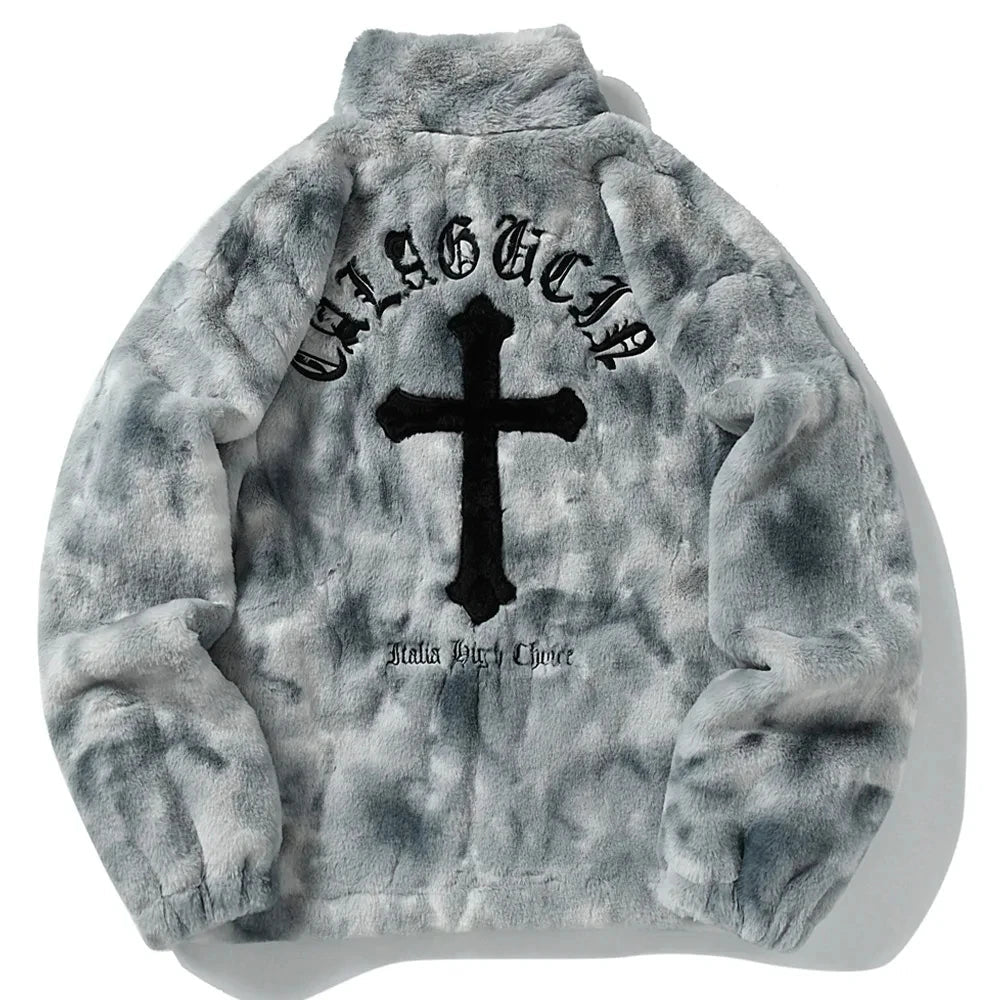 unisex wear quality streetwear style essential graphic casual material print image fashion - high premium urban design fit hip oversized style mens-rabbit-fur-jacket-coats-hip-hop-cross-letters-winter-fleece-jacket-streetwear-casual-harajuku-coat-zip-up-fashion-outwear everyday f36b4f hop streetwear design ID cec14