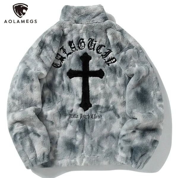 unisex wear quality streetwear style essential graphic casual material print image fashion - high premium urban design fit hip oversized style mens-rabbit-fur-jacket-coats-hip-hop-cross-letters-winter-fleece-jacket-streetwear-casual-harajuku-coat-zip-up-fashion-outwear everyday f36b4f hop streetwear design ID cec14