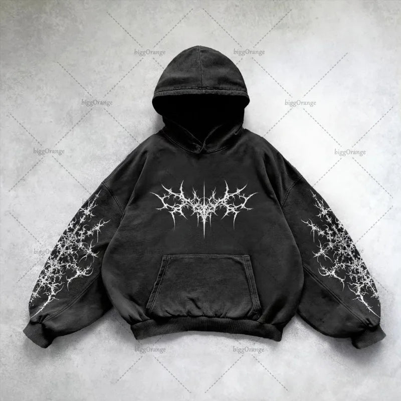 Gothic Punk Style Retro Harajuku Y2K Clothing American Hip-hop Street Anime Print Hoodie Men Trendy
