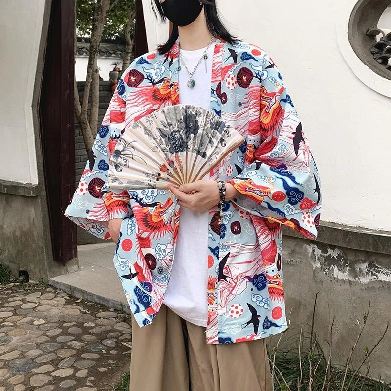 Lightweight Kimono Jacket Dragon Print Kimono Cardigan New Arrival Street Shirt Harajuku Kimono