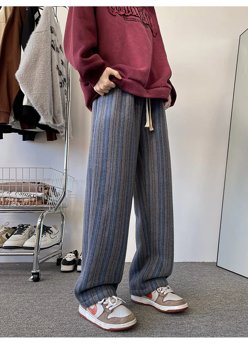 high quality stripe plaid mens trousers baggy straight fashion classic padded autumn winter casual pants male plus size m 8xl unique default style 1171