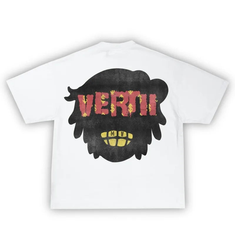 harajuku manga t-shirt with distorted text blocks and vapor shading