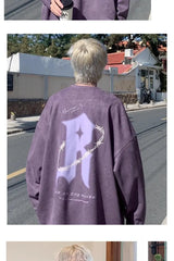 Korean Personalized Street Buckskin Sweatshirt for Men in Autumn and Winter New Trendy Y2K American Retro Student Round Neck Top