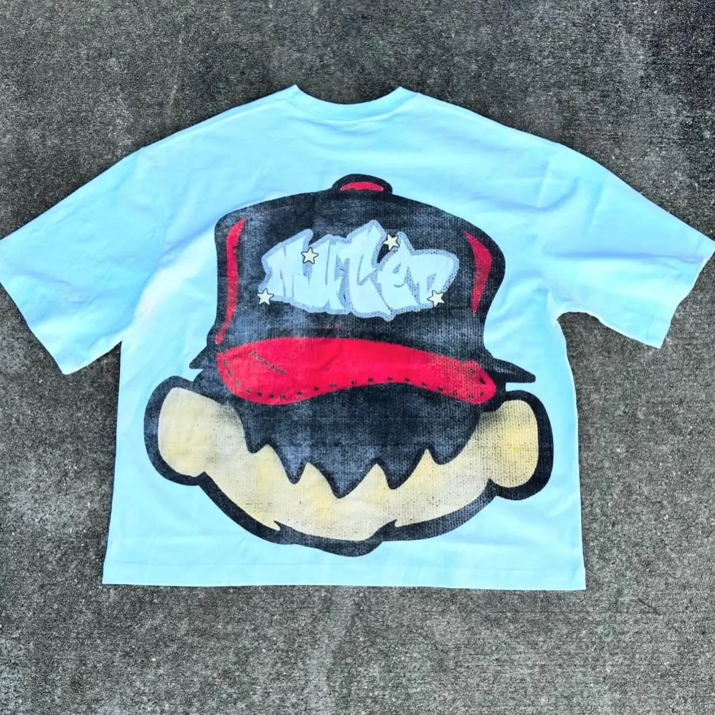 Sadcore Melting smiley – Spring And Autumn New Smile Pattern Printed Oversized T Shir