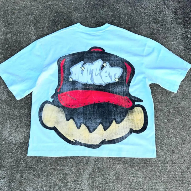 Sadcore Melting smiley – Spring And Autumn New Smile Pattern Printed Oversized T Shir