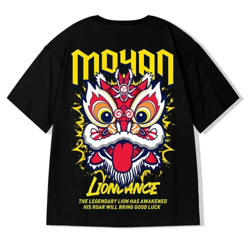 Glitchcore Angelcore design – Lion Dance Funny Graphic Men T Shirts Printed 2025 Summer Hi