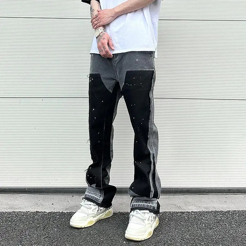 color washed denim mens jeans pants fashion graffiti patchwork loose biker red jeans streetwear hip hop casual straight pants unique jeans style 5196