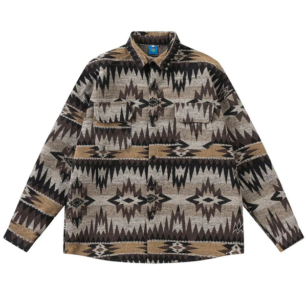 Vintage National Style Shirts Fall Winter Button Up Blouse Men Loose L