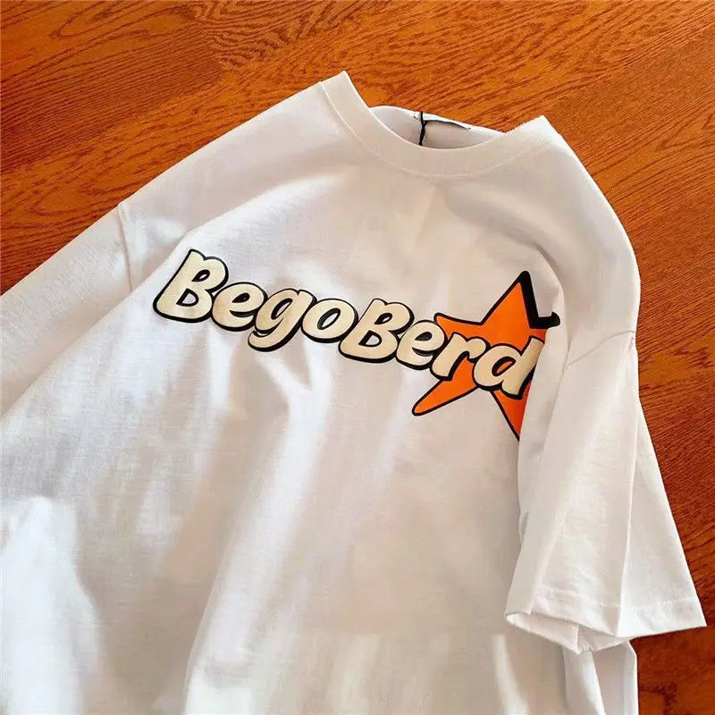 Y2K Graphic Tee – American Cute Orange Star Letters Cartoon T Shirt Vintage St – Modern Streetwear for Everyone