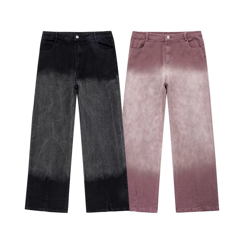 rainbowtouches men jeans unisex pants high street hip hop loose casual couple cargo straight patchwork gradient casual pants combat utility trousers