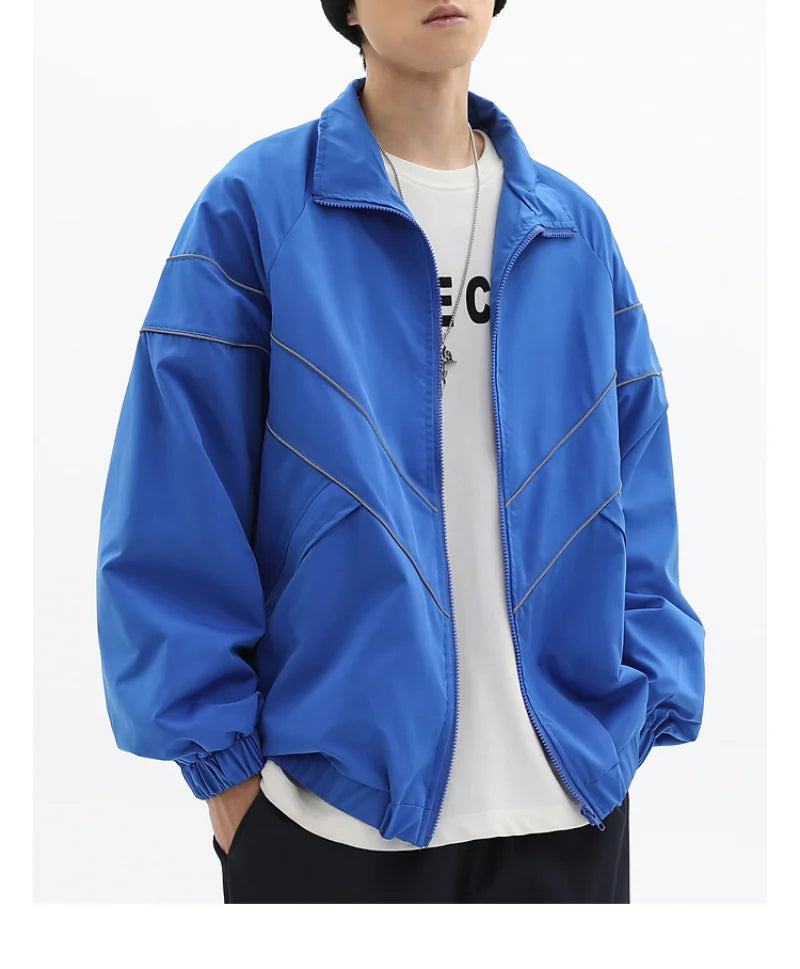 retro baseball bomber, cold season style, for men, fall streetwear outfit, oversized style, layered fashion, modern aesthetic