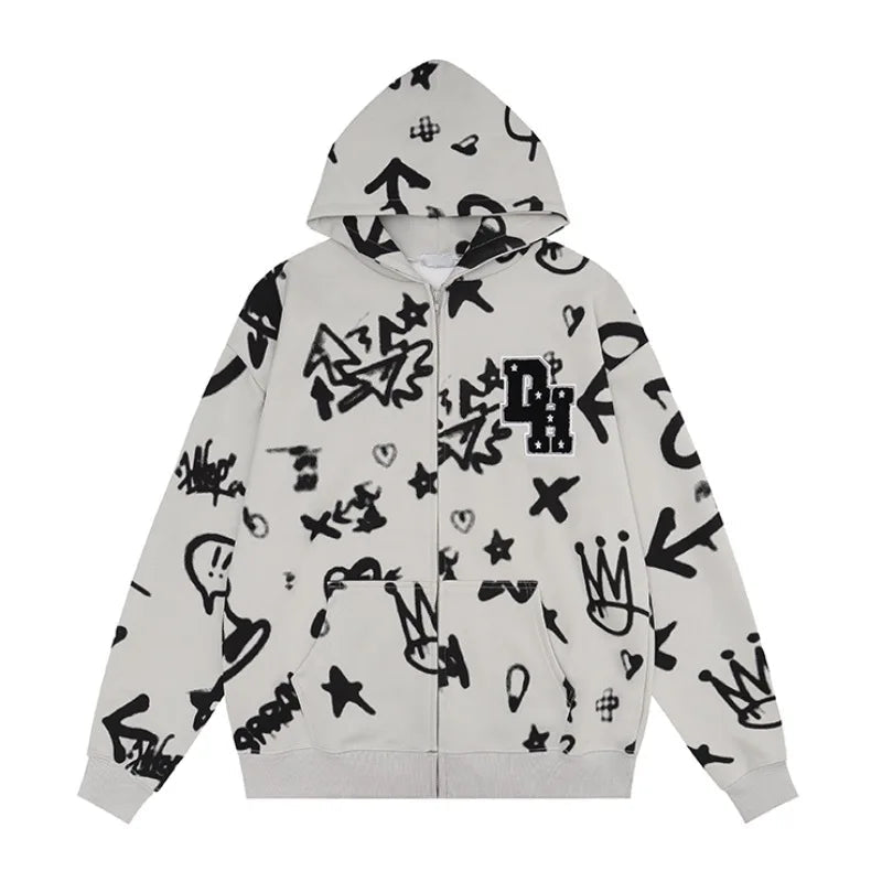 cyberpunk oversized shirt featuring rainbowtouches hoodies mens streetwear for men pattern printed hip hop high street coat cotton vintage superior quality black