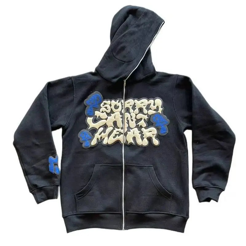 Letter Print Sweatshirt Fashion Men Women Winter Y2K Street Personality Zipper Hoodie Sweatshirt