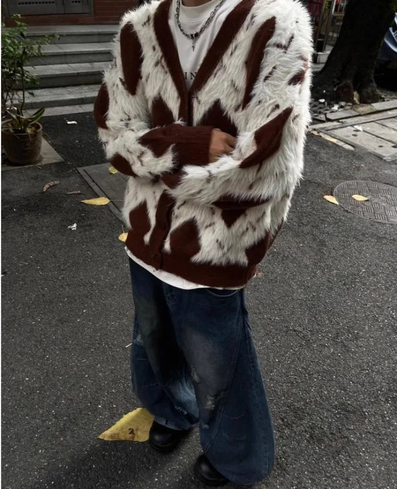 grunge fire sweater, streetwear drip, cozy knitwear for men, oversized grunge aesthetic winter top