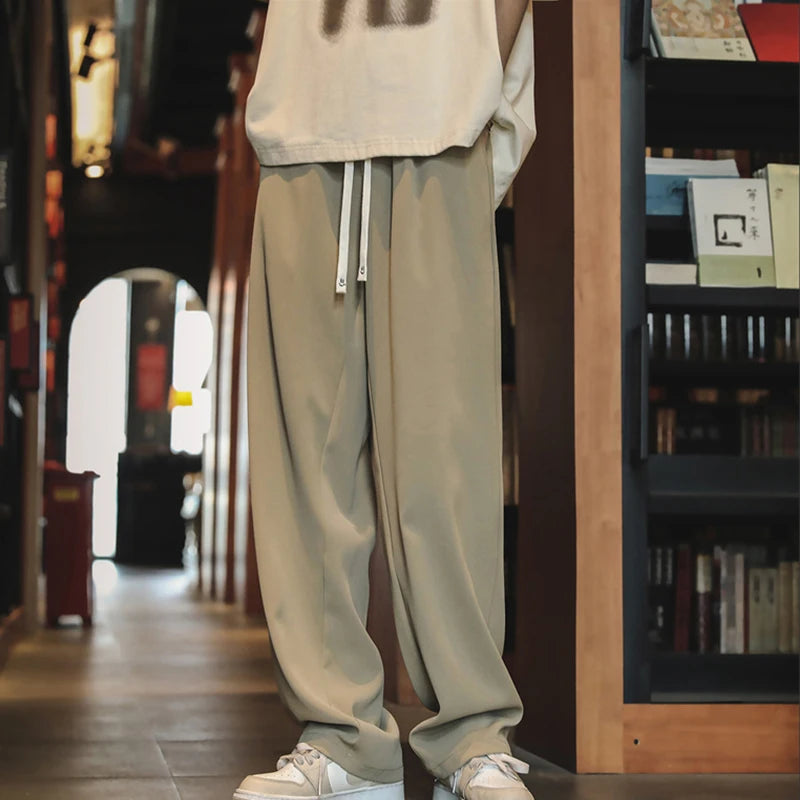 autumn mens sweatpants korean fashion sportswear drawstring wide leg straight track pants casual y2k streetwear baggy trousers casual joggers