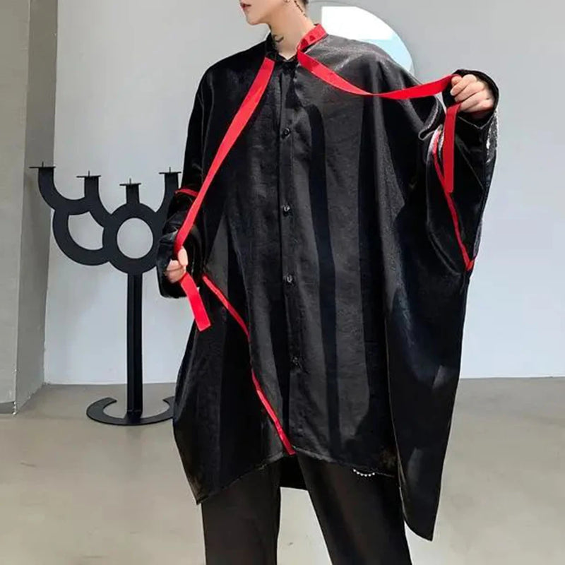 Mens Japanese Dark Style Contrast Color Long-Sleeve Shirt 2024 New Autumn Genderless Fashion Personality Street Loose Top Unisex