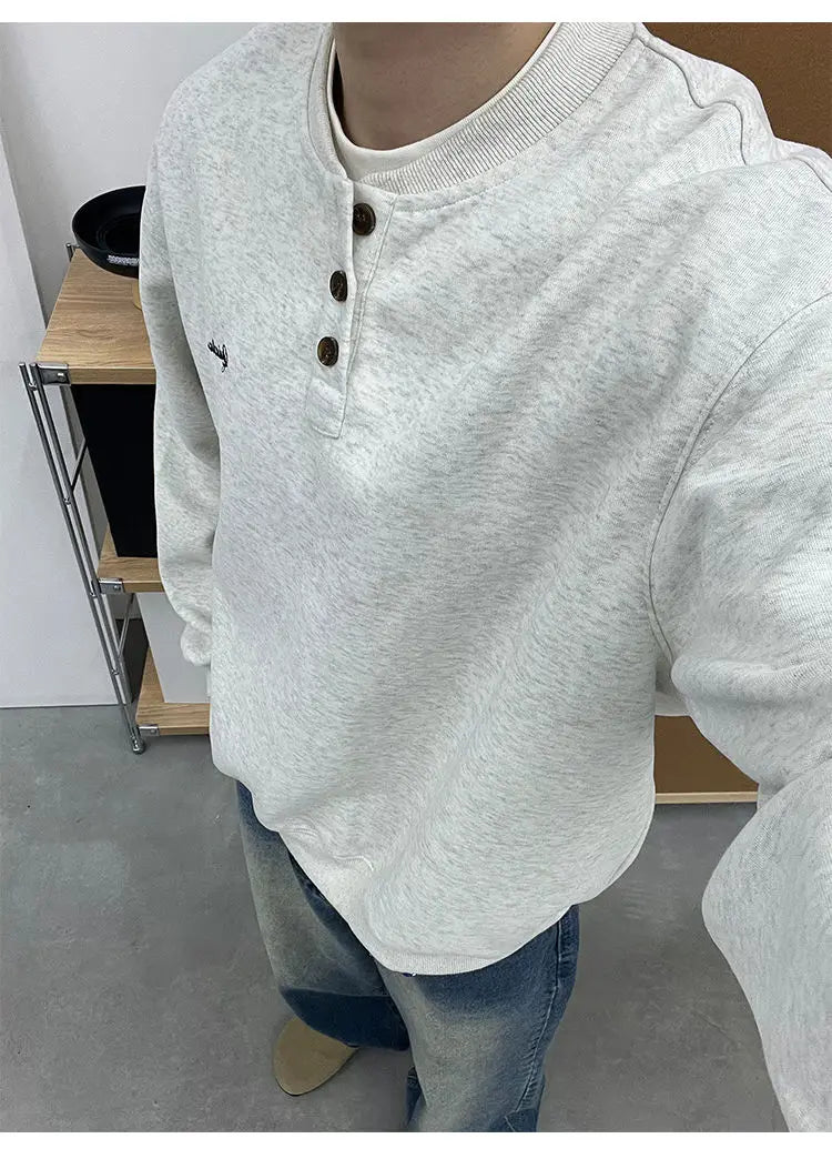 Trendy Korean Retro Ins Simple Boyish Henry Collar Sweatshirt Men and Women Street