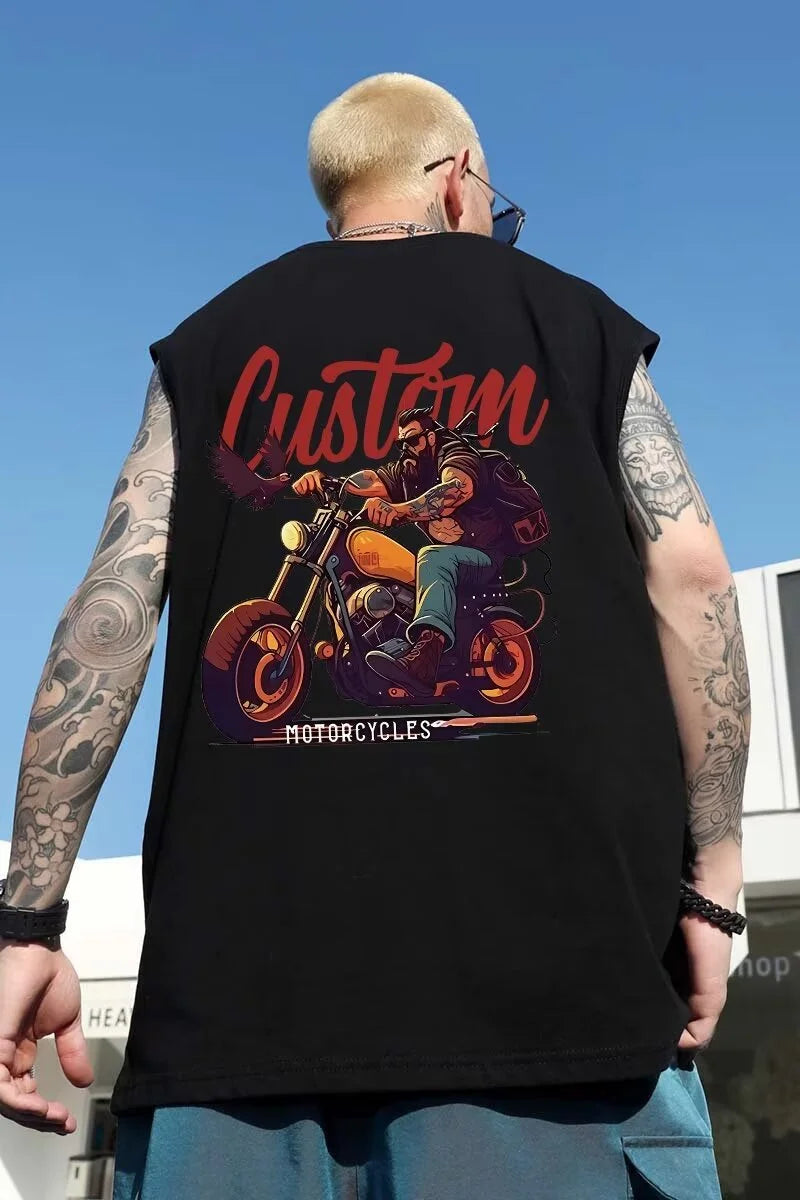 Glitchcore Aesthetic drop – Summer Japanese Anime Motorcycle Mens Printed Sleeveless T S