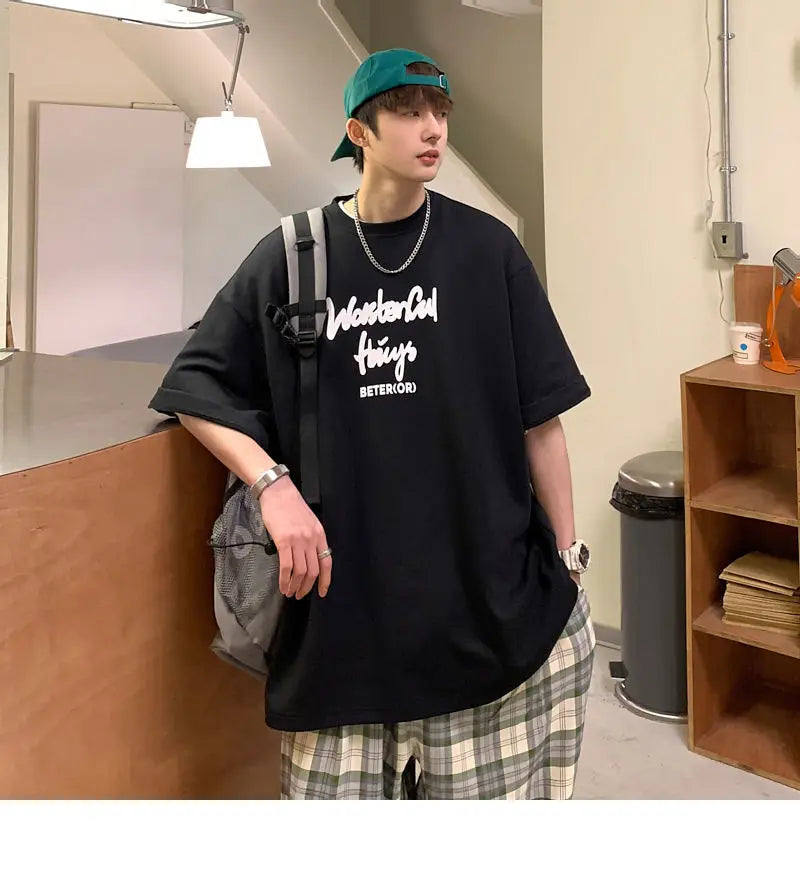 Korean style new Hong Kong style trendy letter printed short-sleeved trend loose and versatile casual couple half-sleeved top