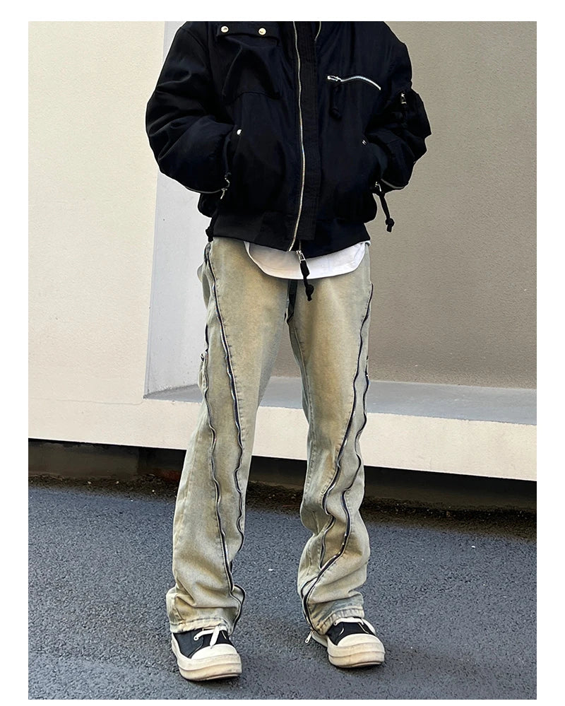 retro washed denim jean pants 2023 new casual zipper open loose straight jeans hip hop y2k pants mens jeans streetwear joggers unique joggers style 4210