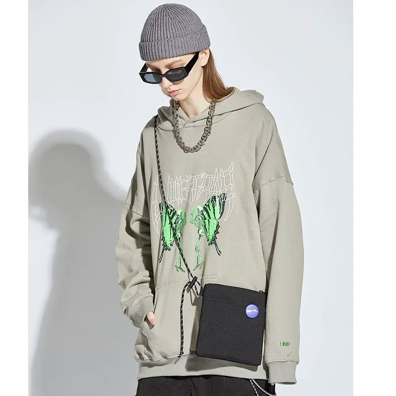 2023 Men Hip Hop Hoodie Sweatshirt Dancing Skull Butterfly Print Harajuku Hoodie Streetwear Winter Fleece Hooded Pullover Cotton