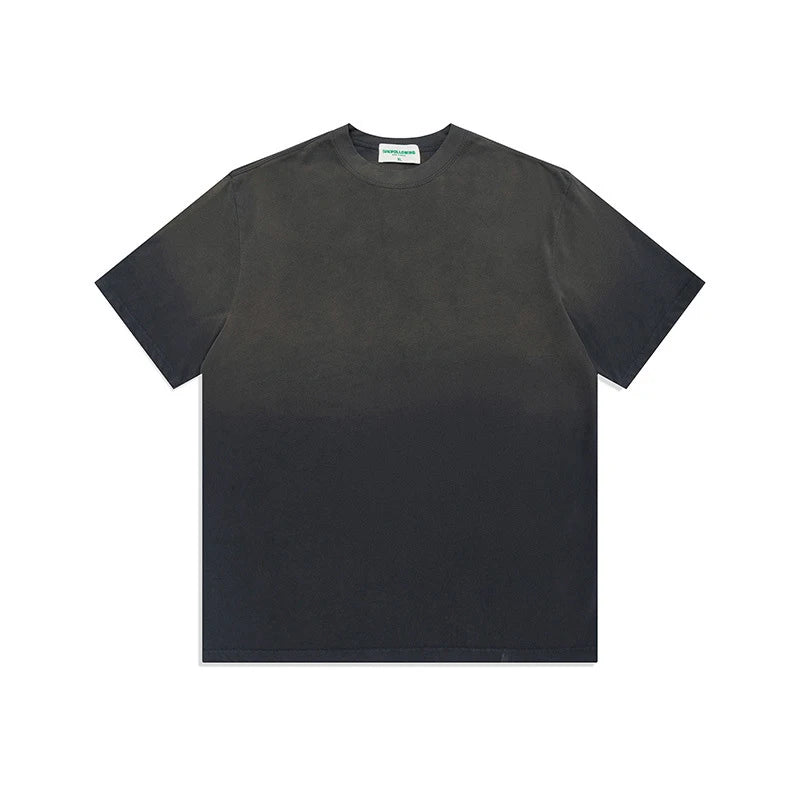 Spring Summer New Products Fried Color Wash Water Gradient Color Loose Short-sleeved Casual Basic Bottoming Round Neck