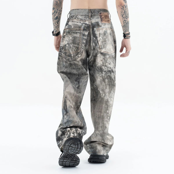 Autumn and winter 2024 new digital printed camo splash ink baggy jeans