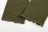 military green cargo jeans pants thin streetwear skinny micro horn ripped jeans hip hop raw edge speckle ink washed slim jeans unique cargo style 3534