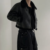 Winter Fur One-piece Cotton-padded Coat Men's Winter Korean-style Loose Suede Deer Leather Lambskin Motorcycle Leather Jacket