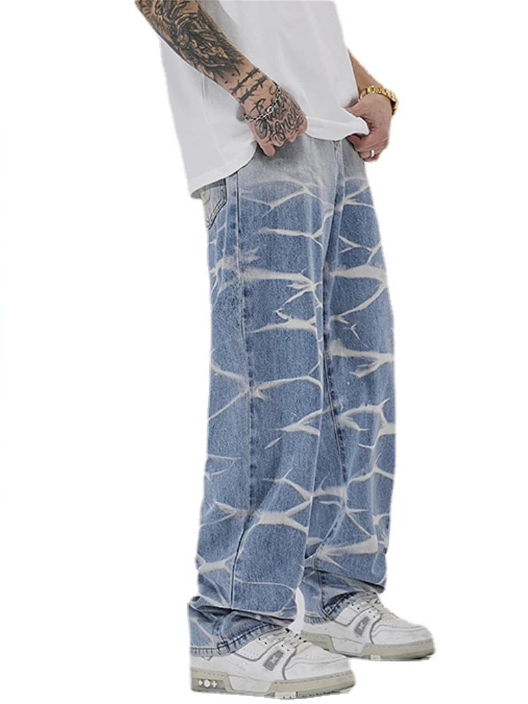 high street irregular tied dye biker jeans men denim straight jean pants 2023 motorcycle y2k trouser unisex hip hop casual pants denim street jeans