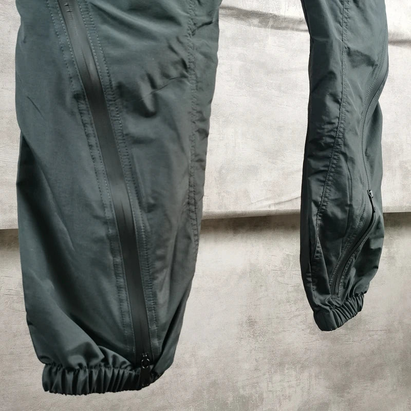 nylon deconstructed zipper up splicing cargo pant for mens black overalls streetwear function bilayer slim fit joggers pants unique joggers style 1390