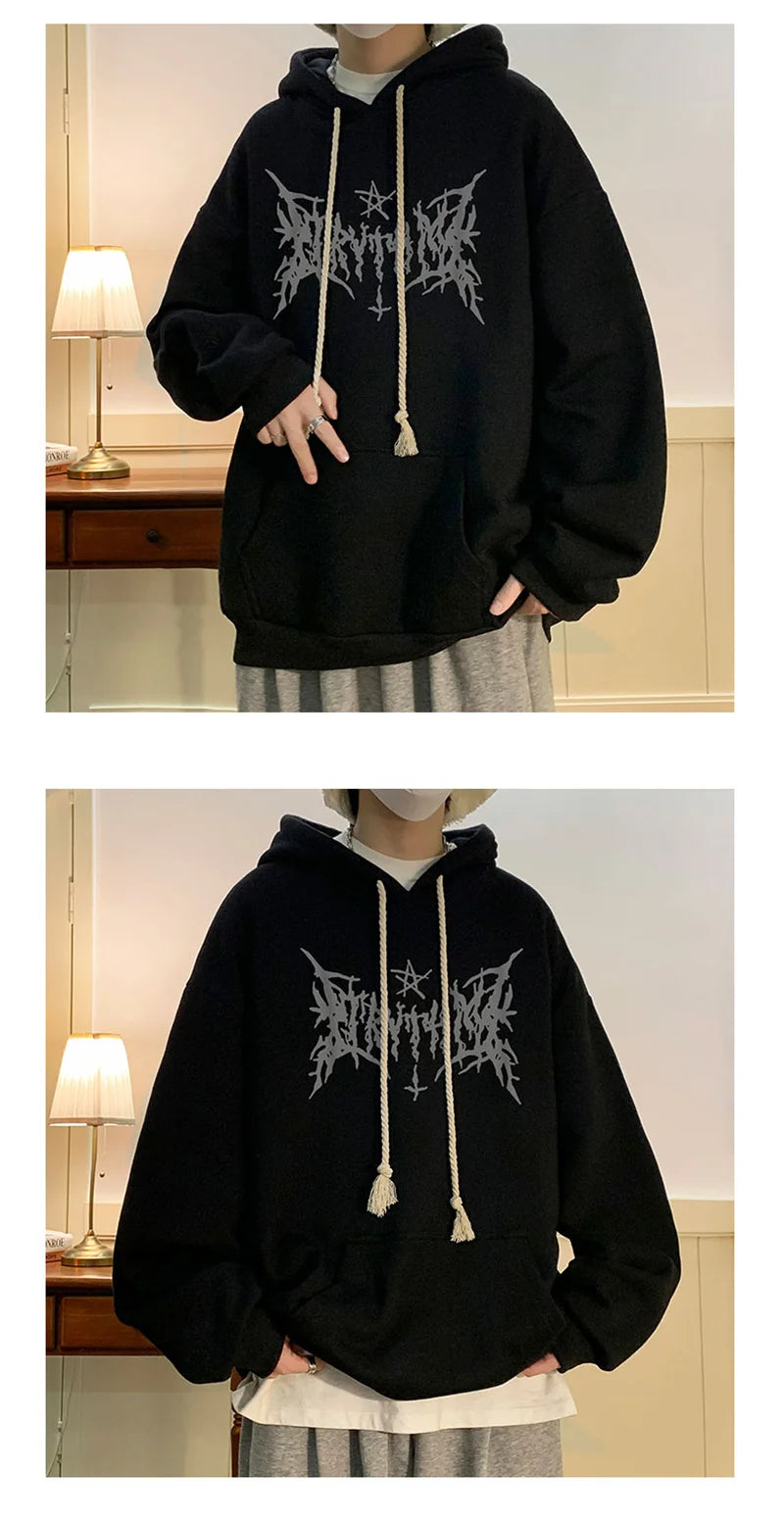 American Goth Printed Mens Pullover Hoodies Hip Hop Fashion Oversized