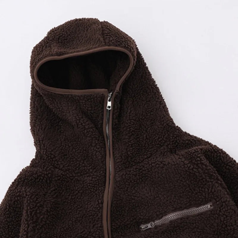 high street fleece hooded jackets and coats new casual warm hoodies hairy curved zipper outerwear streetwear winter men brown - variant style 7bb8b4 for streetwear fashion