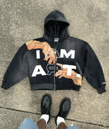 2024 American Trendy Brand Fashion Letter Palm Print Oversized Hoodie