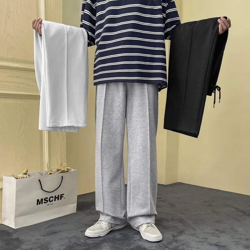 black gray white casual pants men sports pants men sweatpants streetwear loose straight wide leg pants mens joggers trousers streetwear sweatpants