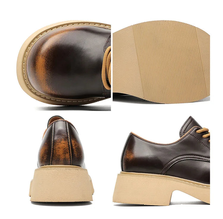 High Street Big Toe Leather Designer Shoes Men Women Streetwear Fashion Hip Hop Vintage Lightweight Casual Increase Derby Shoes