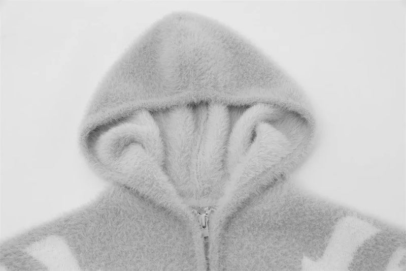 mens hooded cardigan sweater fashion harajuku pattern streetwear hip hop zipper warm knitted sweaters hood coats unisex jumpers - Y2K grunge street style, high quality cotton hoodie, unisex casual winter pullover