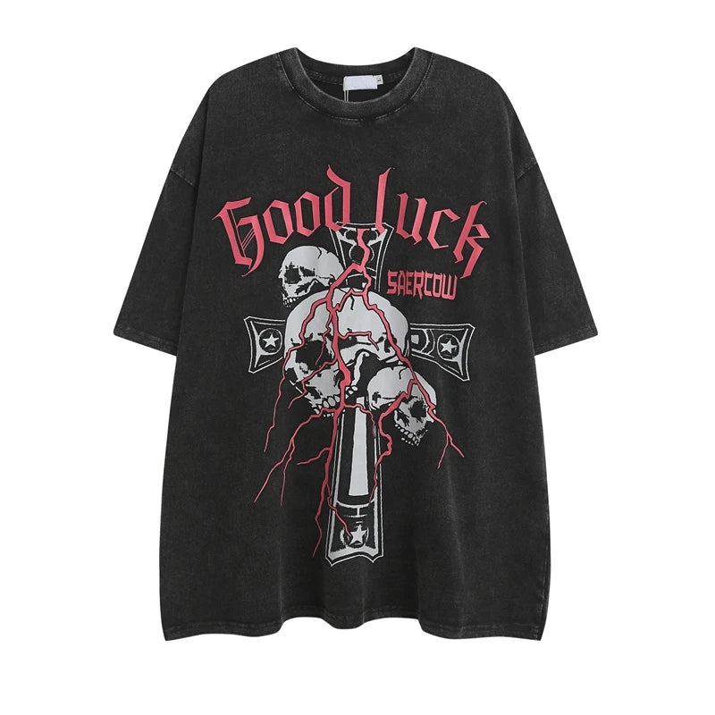 Vaporwave Streetwear – 2023 Streetwear T Shirt Skull Skeleton Graphic Hip Hop Overs – Urban Streetwear for Men & Women